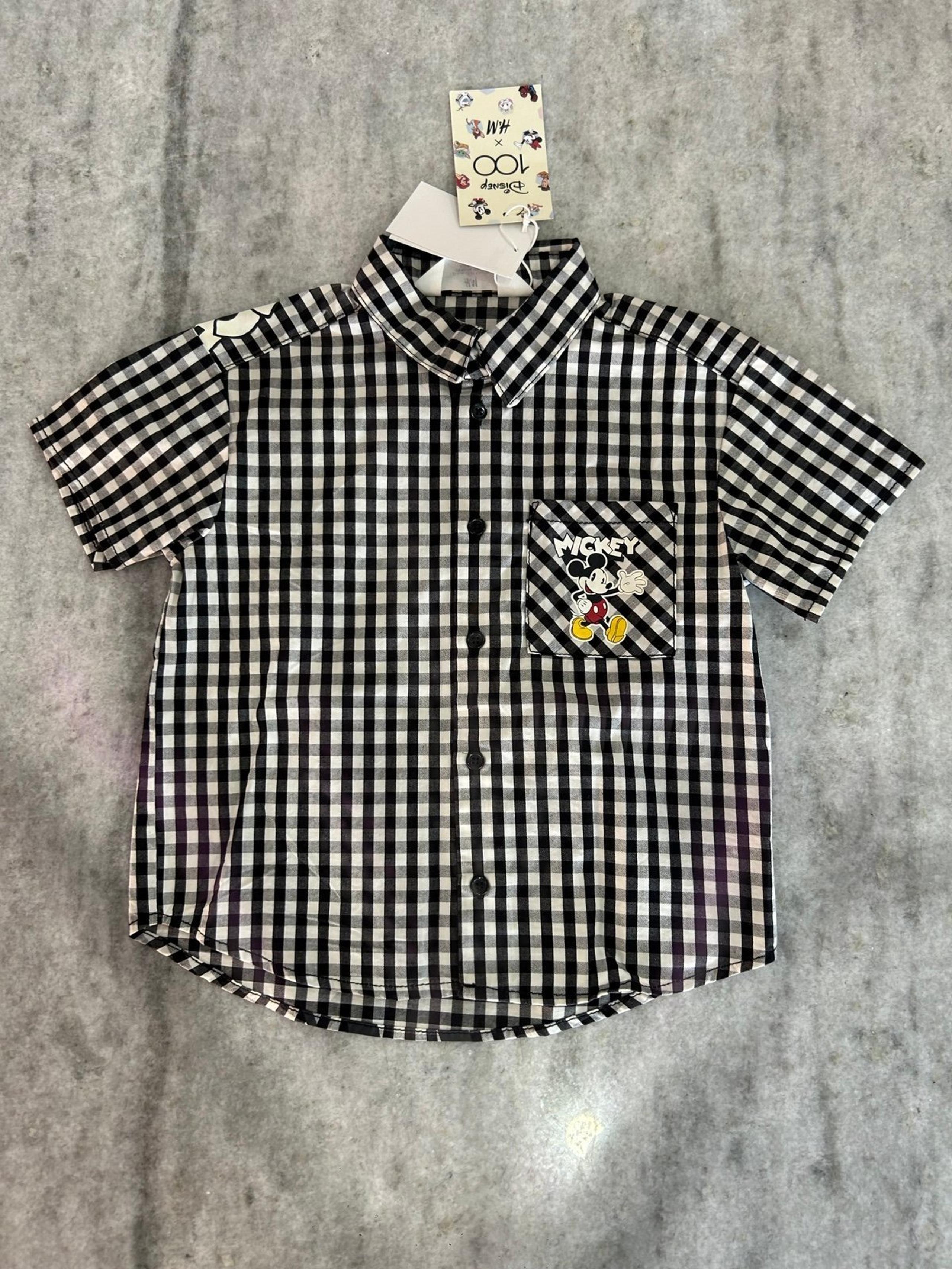 H&M Mickey Mouse Checkered Short Sleeve Shirt Size 3T