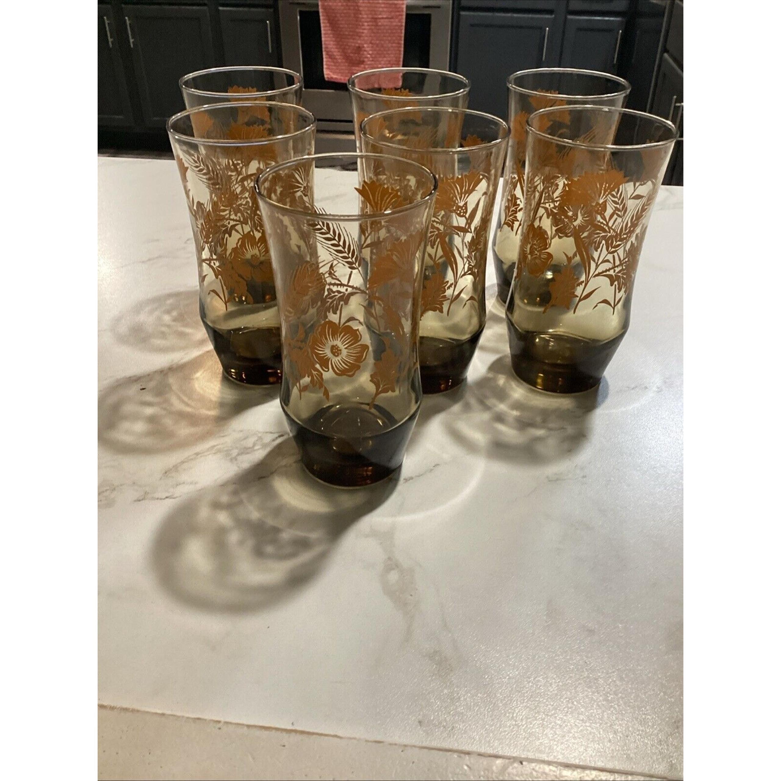Vintage Libbey Strawflower Tawny Tumbler Glass 12oz Lot Of 7
