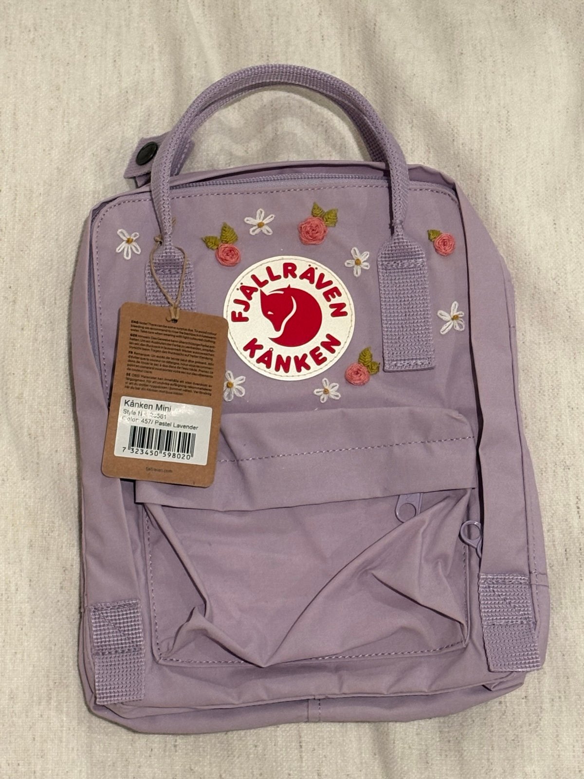 Fjallraven kanken embroidered mini backpack pastel lavender