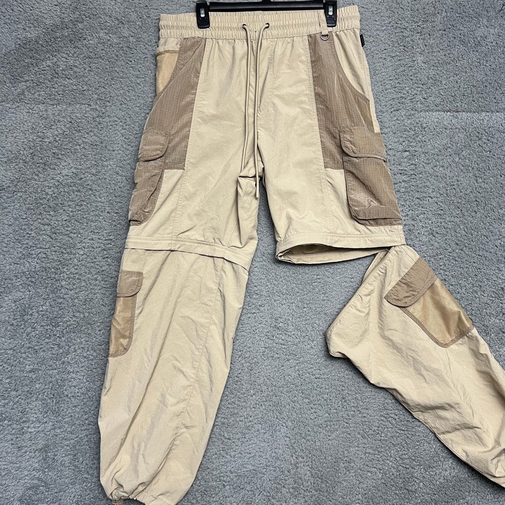 Pacsun Pants Mens M Beige Convertible Cargo Nylon Drawstring Baggy Casual