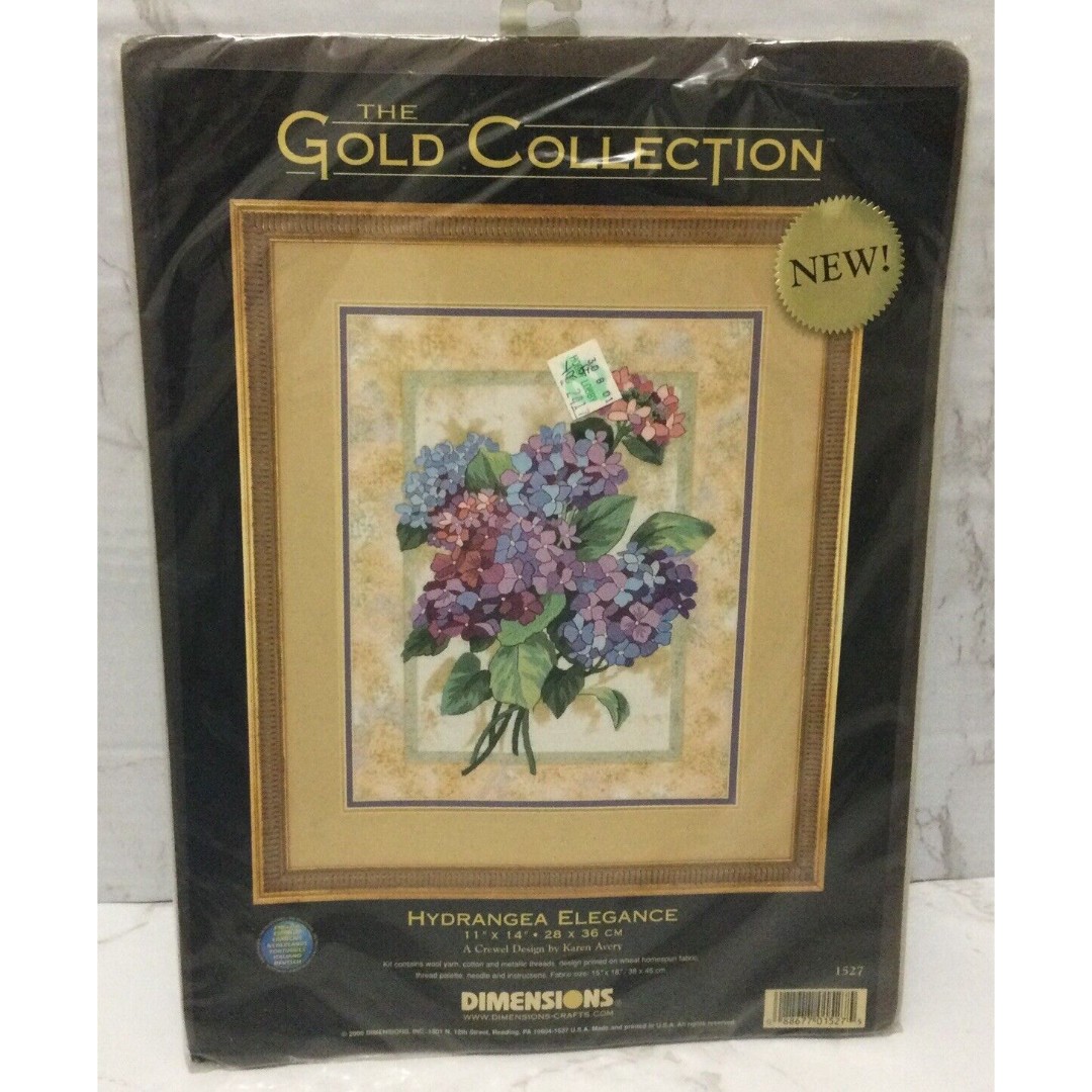 VTG Dimensions Gold Collection Hydrangea Elegance 1527 Karen Avery Crewel Design