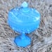 Fenton Cabbage Rose Slag Glass Pedestal Compote & Lid Candy Dish Blue Swirl