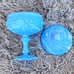 Fenton Cabbage Rose Slag Glass Pedestal Compote & Lid Candy Dish Blue Swirl