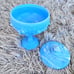 Fenton Cabbage Rose Slag Glass Pedestal Compote & Lid Candy Dish Blue Swirl