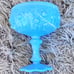 Fenton Cabbage Rose Slag Glass Pedestal Compote & Lid Candy Dish Blue Swirl
