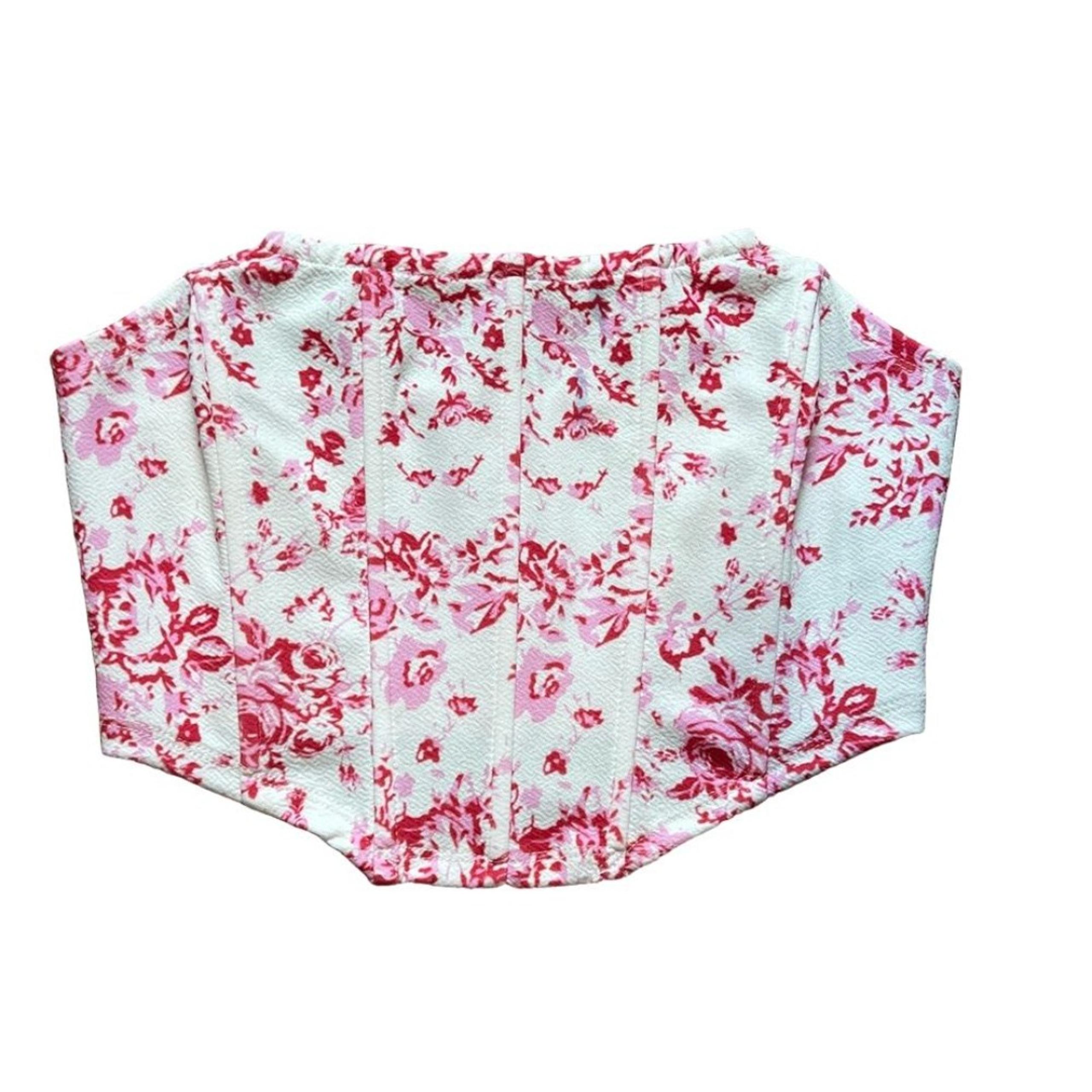 SHEIN Floral Pink and White Corset Top