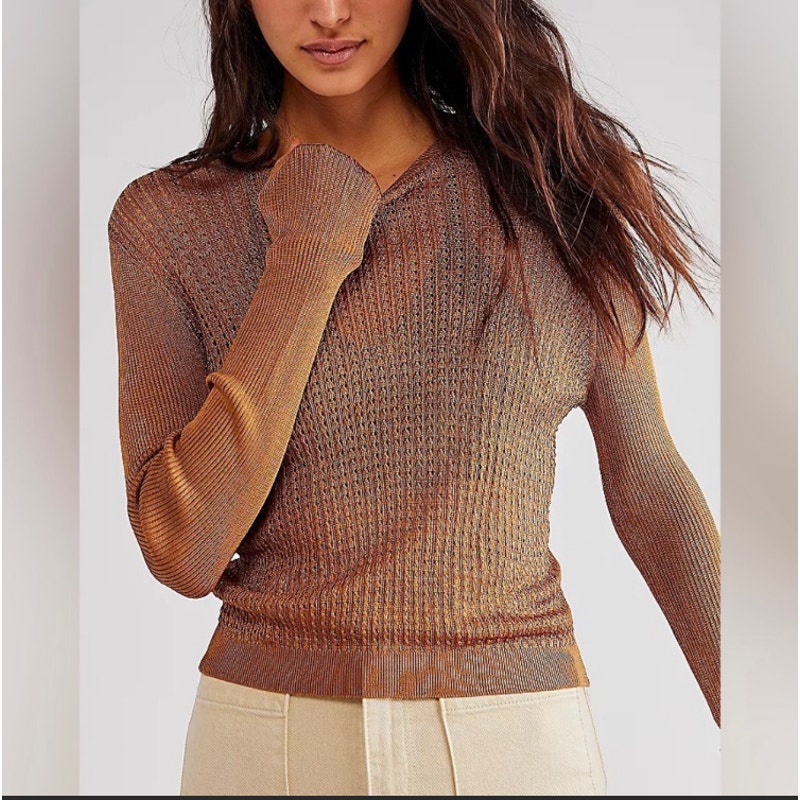 NWT Free People H20 Crew Pullover Tiger Eye Medium