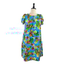 Puanani RJC Hawaiian Vintage Dress Tulip Sleeve Tropical Floral Women Size Large