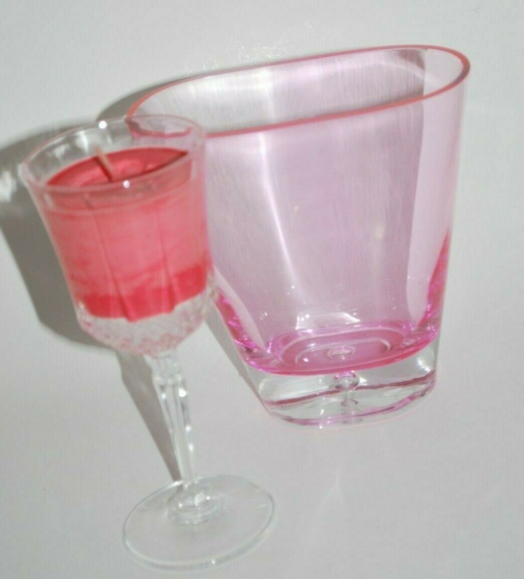 Pink Vase W/Clear Bubble Weighted Bottom Better Homes & WINE GLASS SCENTE CANDLE