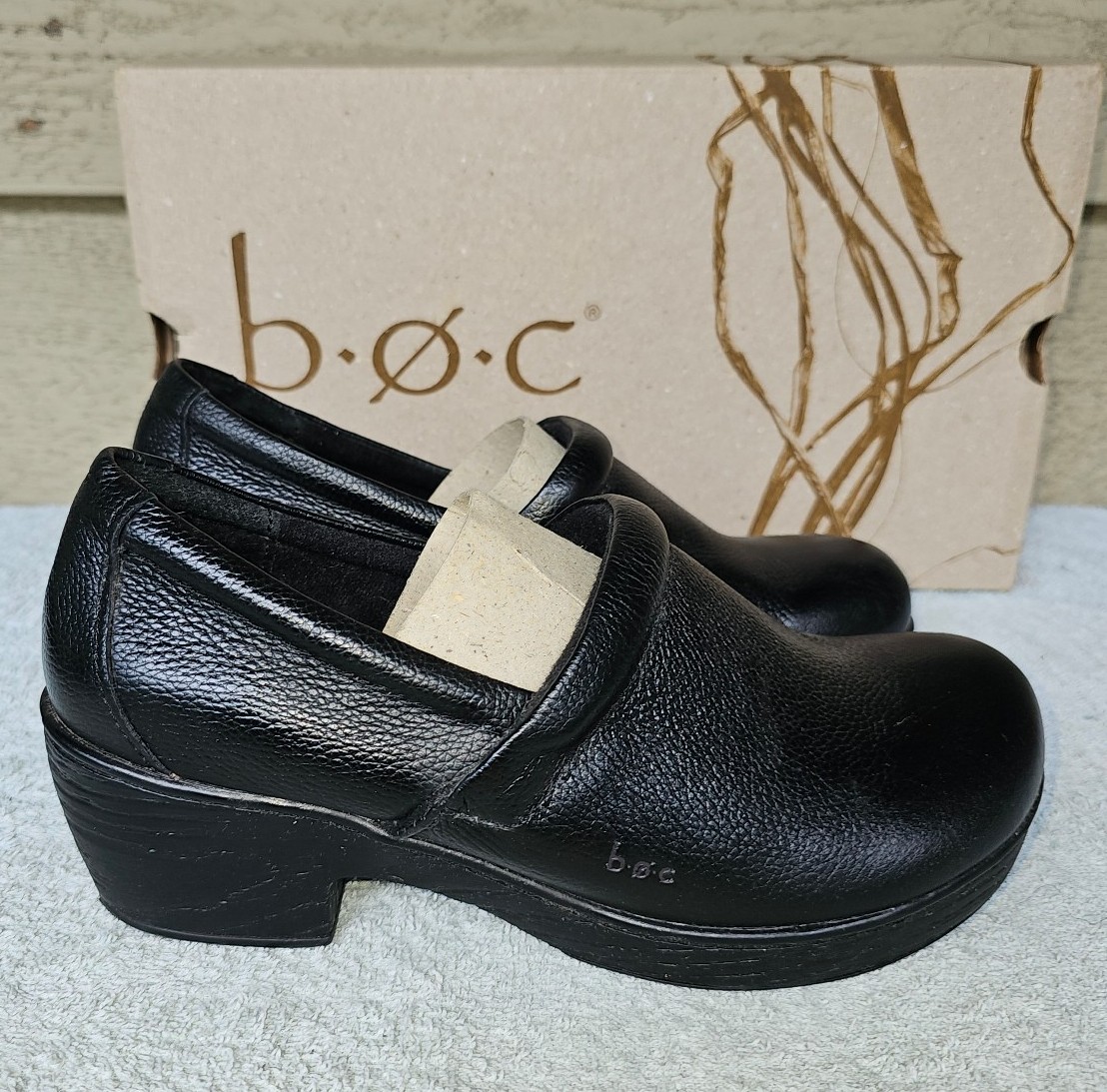 B.O.C. Nadiyya Black Leather Slip-On Clogs Women's Shoe Size 8.5M