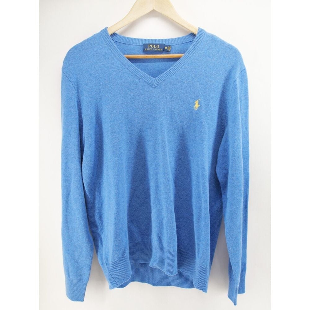 Polo Ralph Lauren Men's Size Medium Sweater Merino Wool V Neck Long Sleeve Blue