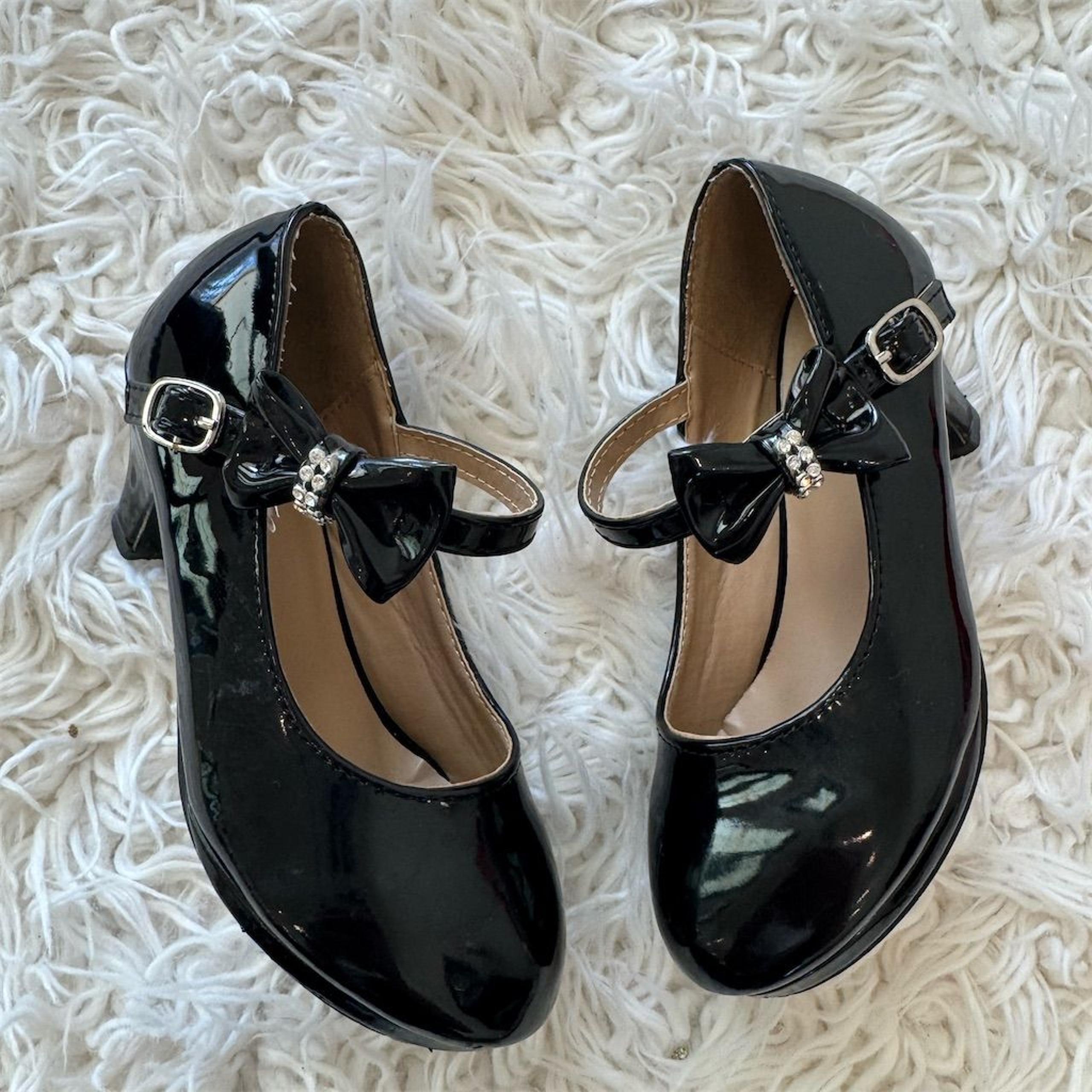 Link Girls Mary Jane Dress Heels Shoes Black Size 13 Bow Formal Dress Up Costume
