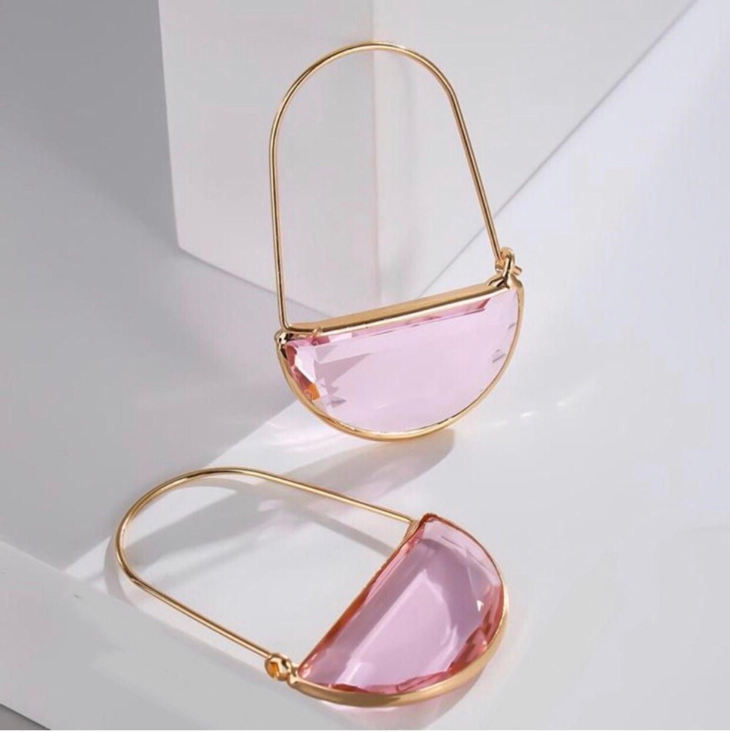 Anthropologie Pale Pink Faceted Crescent Moon Wire Threader Upscale Hoop Earring