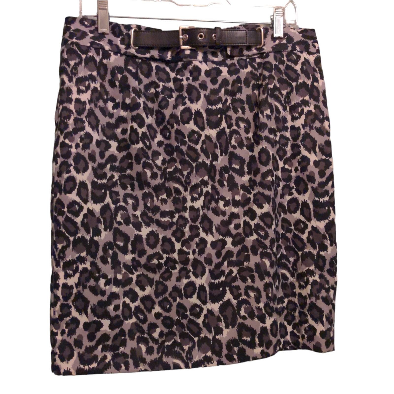 Michael Kors Womens Pencil Skirt Gray Black Leopard Above Knee Back Slit 10