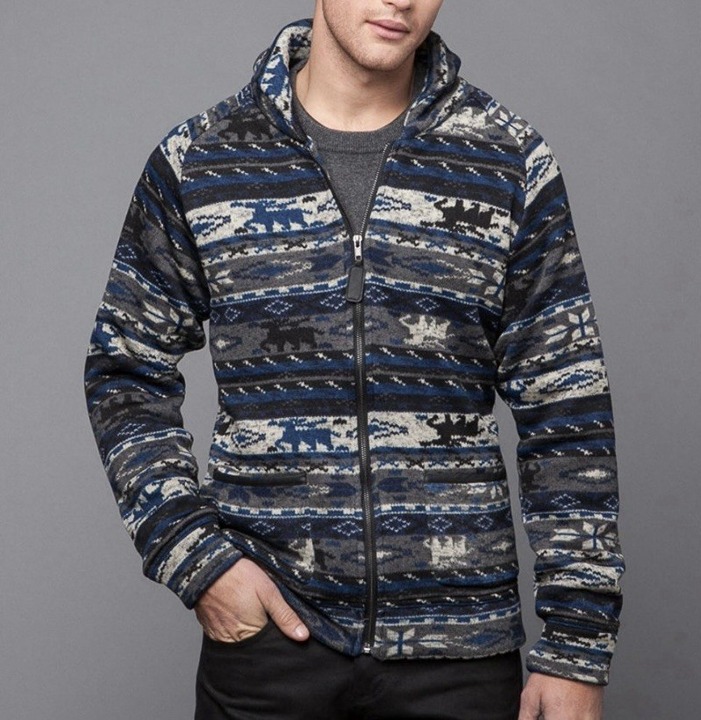 Zac Aztec Zip Up Shawl Collar Sweater Men’s L Blue Black NWT 105