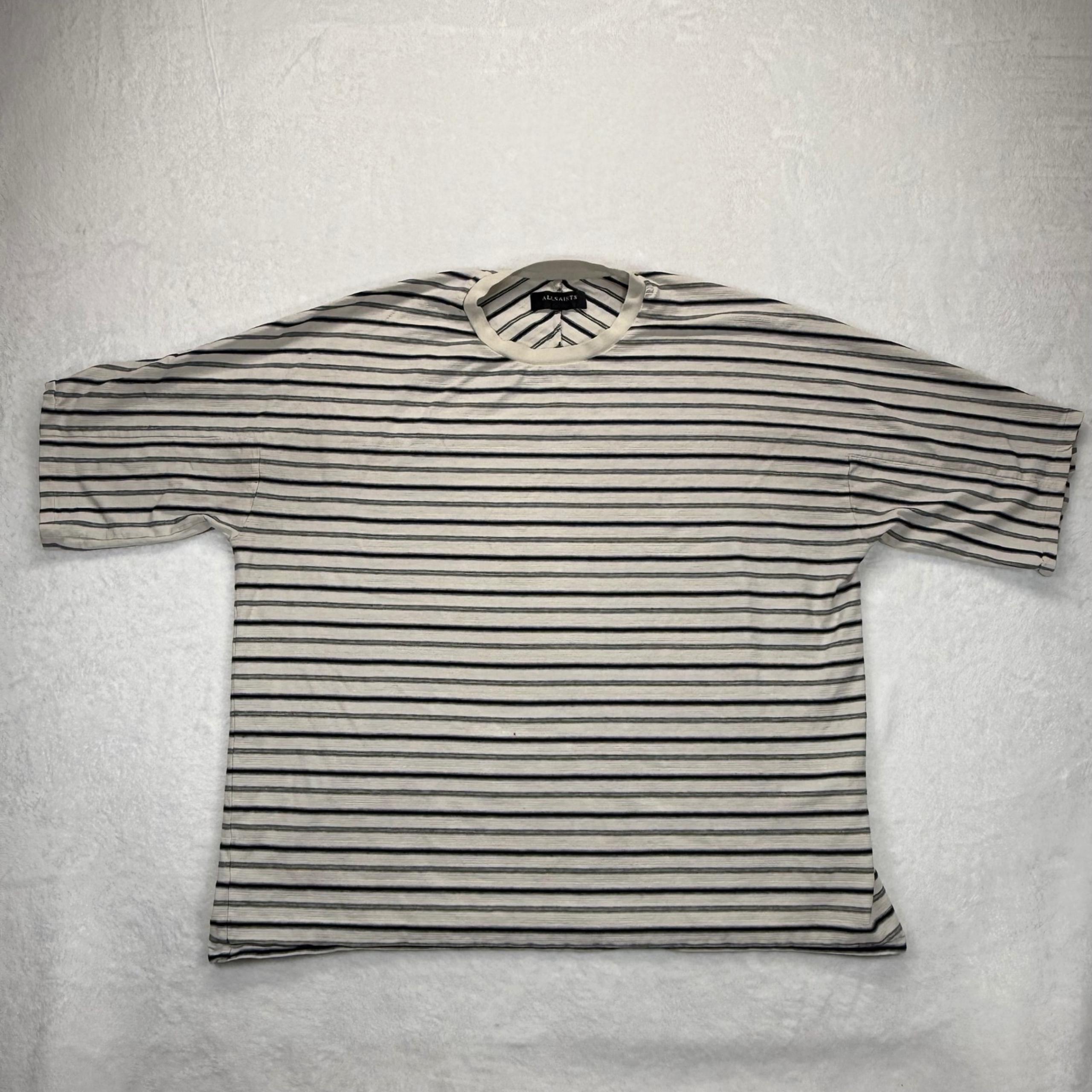 AllSaints Striped Jude SS Crew T-Shirt Cotton Blend Relaxed Fit Medium Read