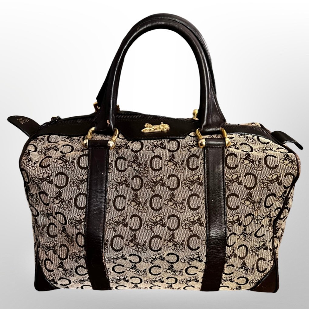 CELINE's C Macadam Carriage Hand Boston Bag Canvas Leather Brown
