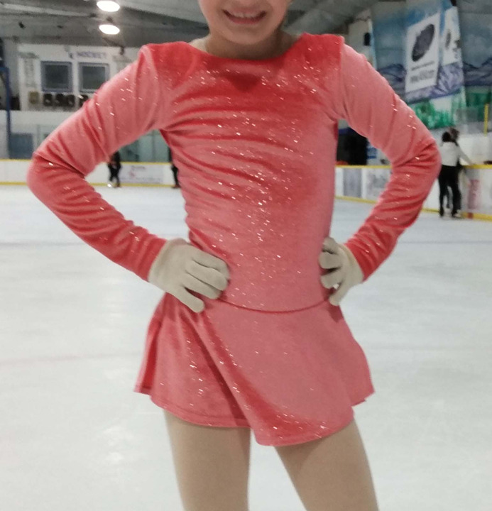 Girls Ice Skating Dress - Figure Skating Coral Sparkly Dress - Mondor Size 10-12
