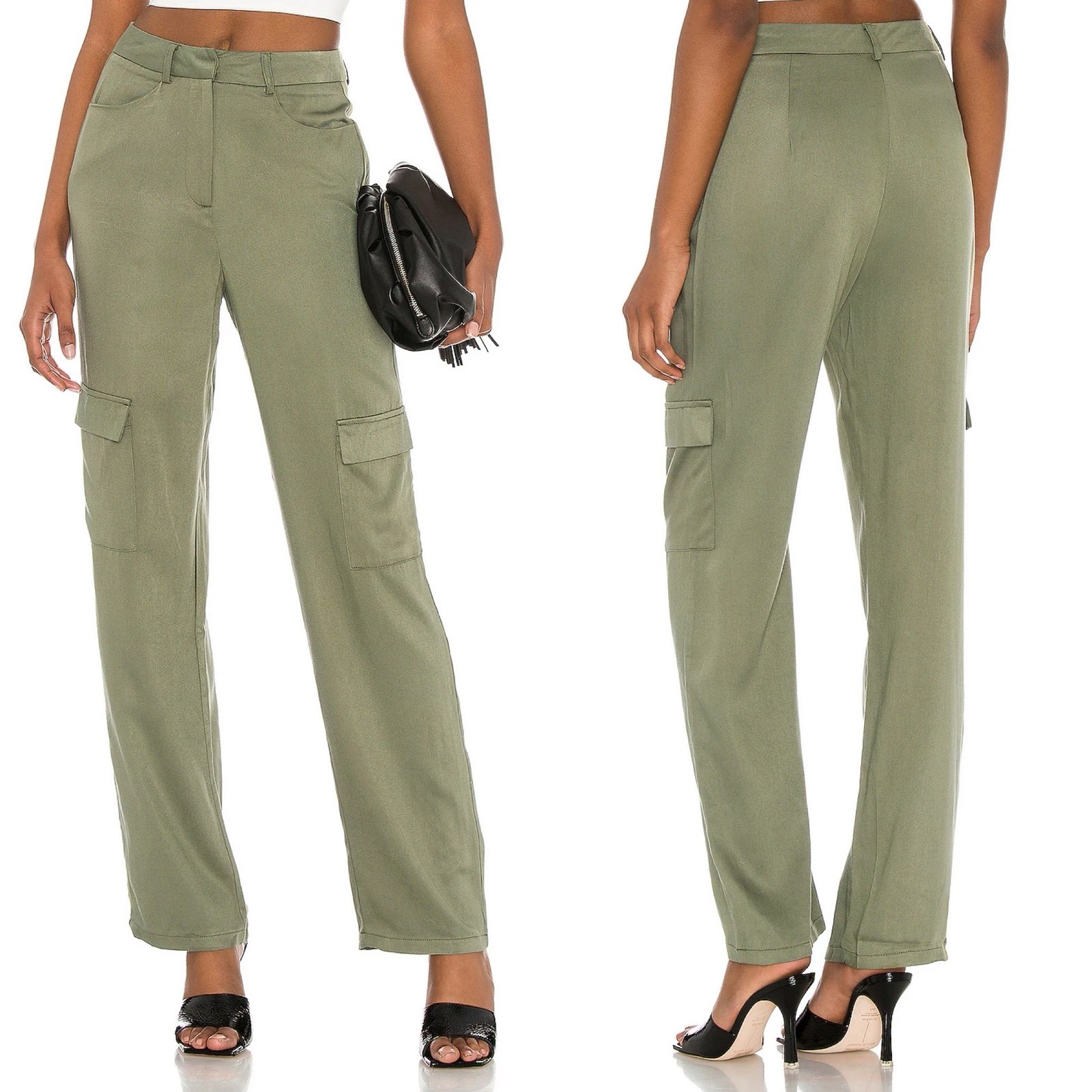 Superdown Mae Khaki Olive Green Tencel Cargo Pant