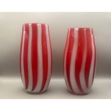 Hand blown red white peppermint twist vases
