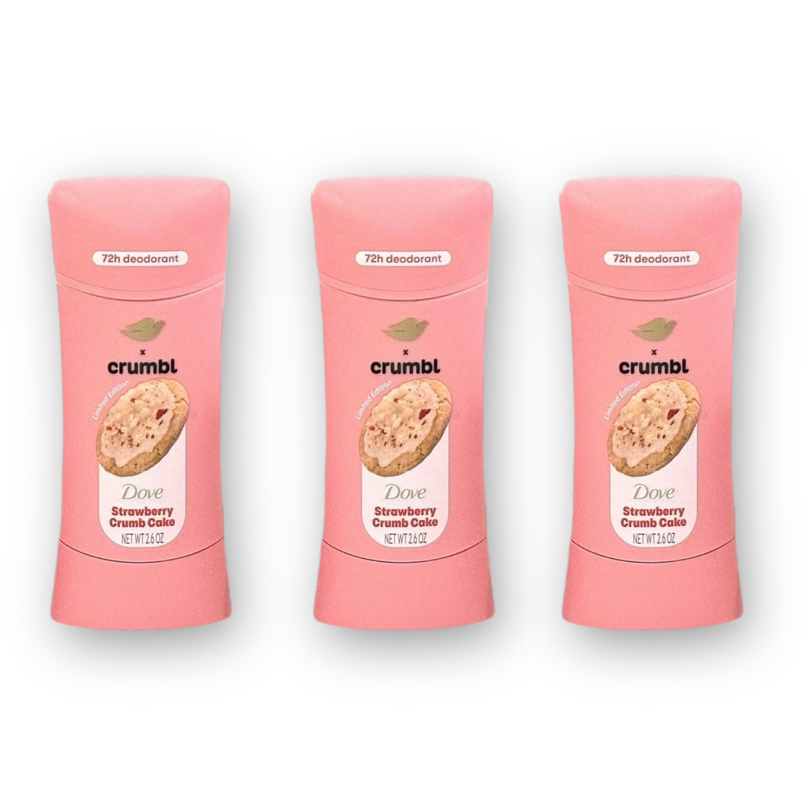 Dove X Crumbl Deodorant Stick Crumbl Strawberry Crumb Cake 2.6 oz New Lot of 3