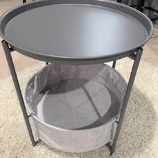 Round Charcoal-Gray Side Table with Cloth Basket - Brand NEW!