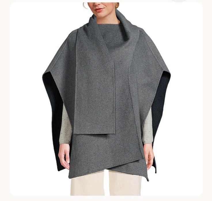 Land’s End Women’s Reversible Cape w Scarf Neck - NWT - Charcoal/Gray Reversible