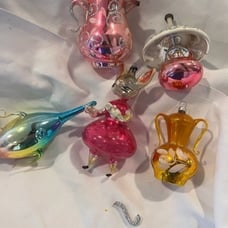 Set of 5 Beautiful Blown Glass German? Christmas Ornaments