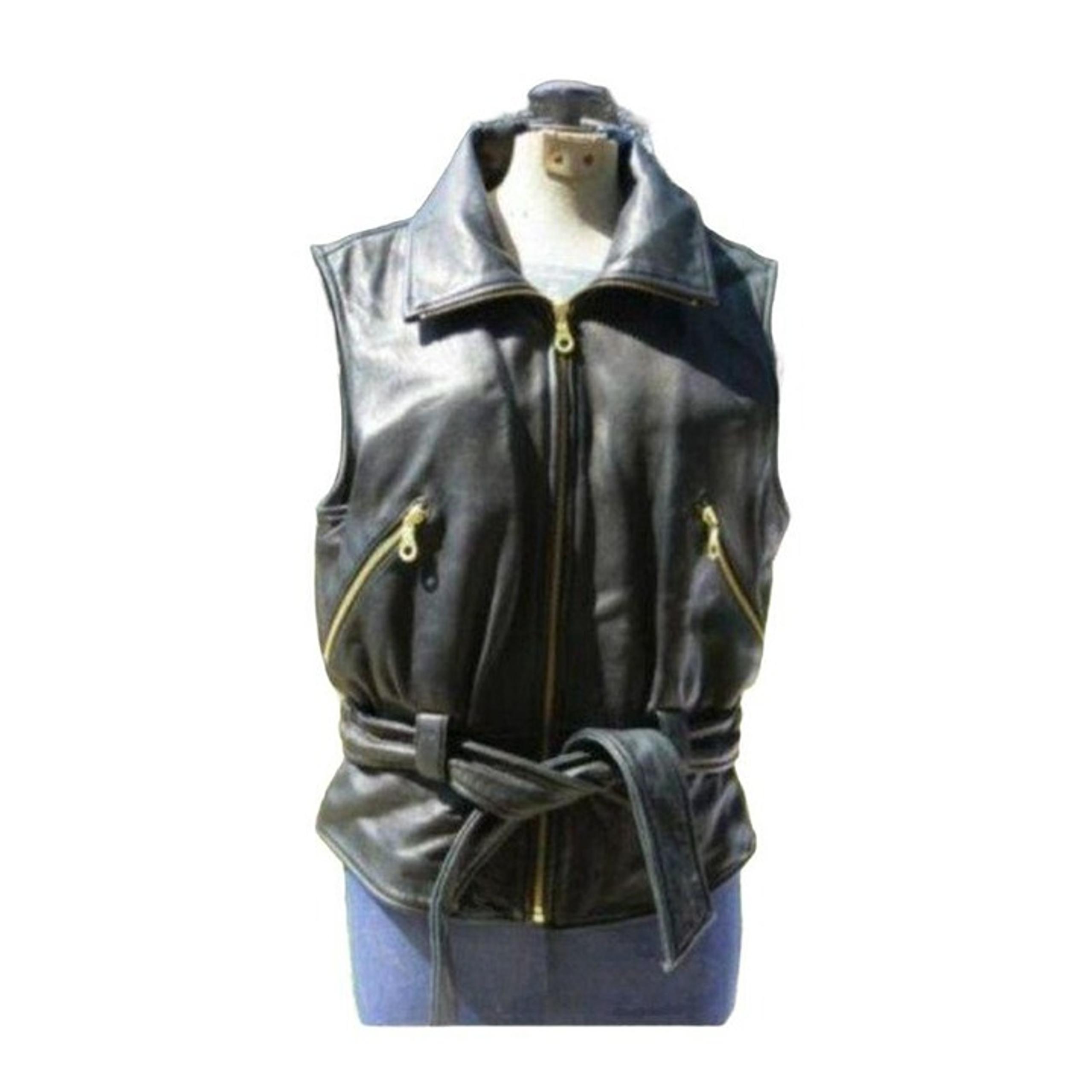 Vintage Leather Vest Black Andrew Marc NY Jacket Zippers Womans Medium JHE58
