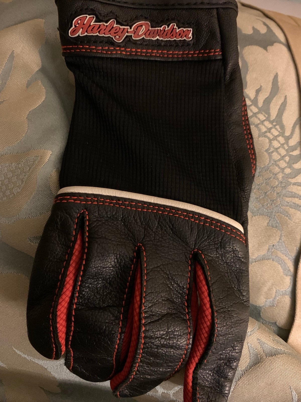 Harley Davidson Womens Leather Motorcycle Gloves Orange Stitching Size L NWOT