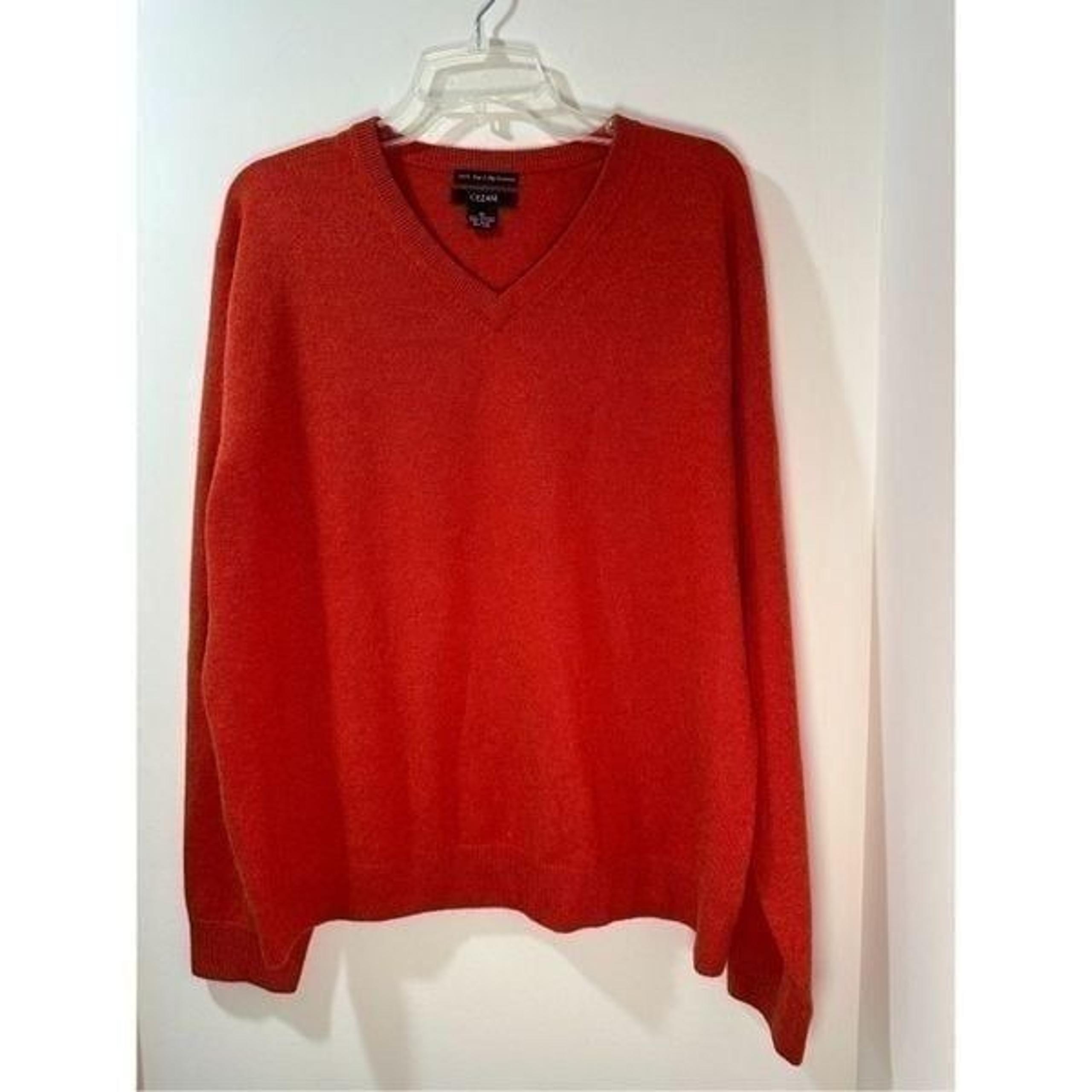 Cezani 100% cashmere fine 2 ply men’s orange v-neck sweater size XL #4-1707