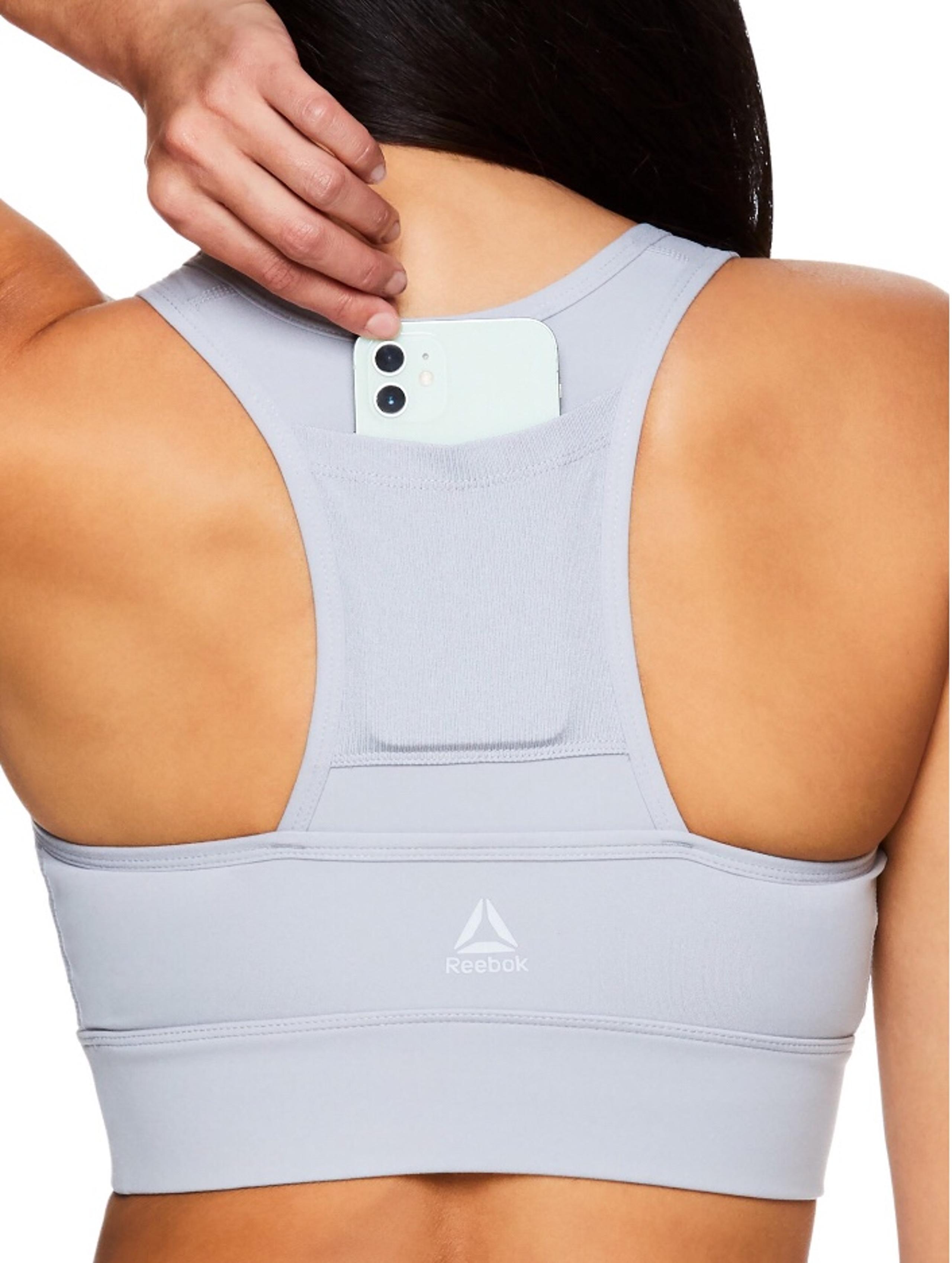 Reebok Womens Print Sports Bra with Back Pocket and Removable Cups, Size L