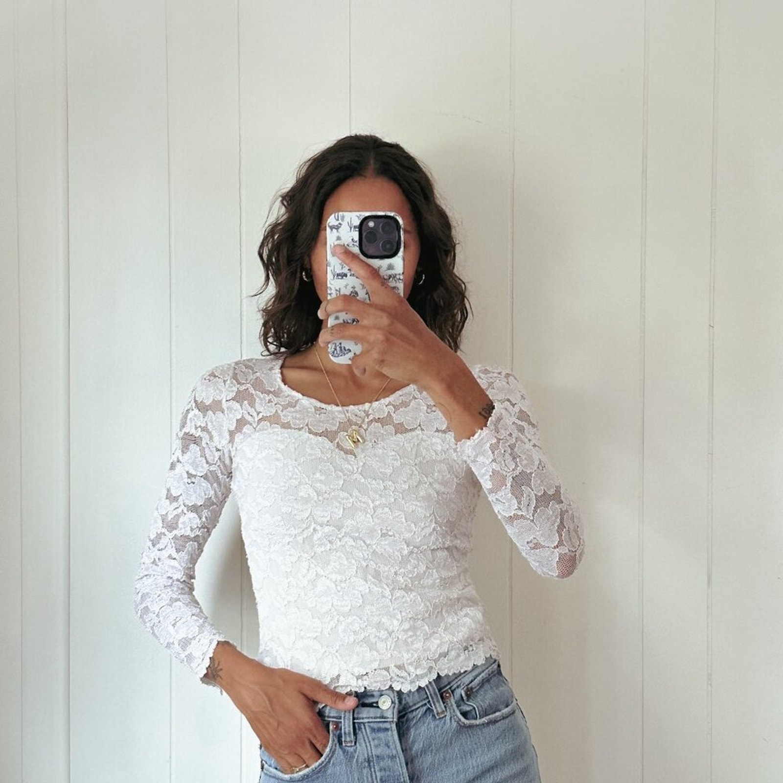 Vintage Lace Sheer Top Long Sleeve