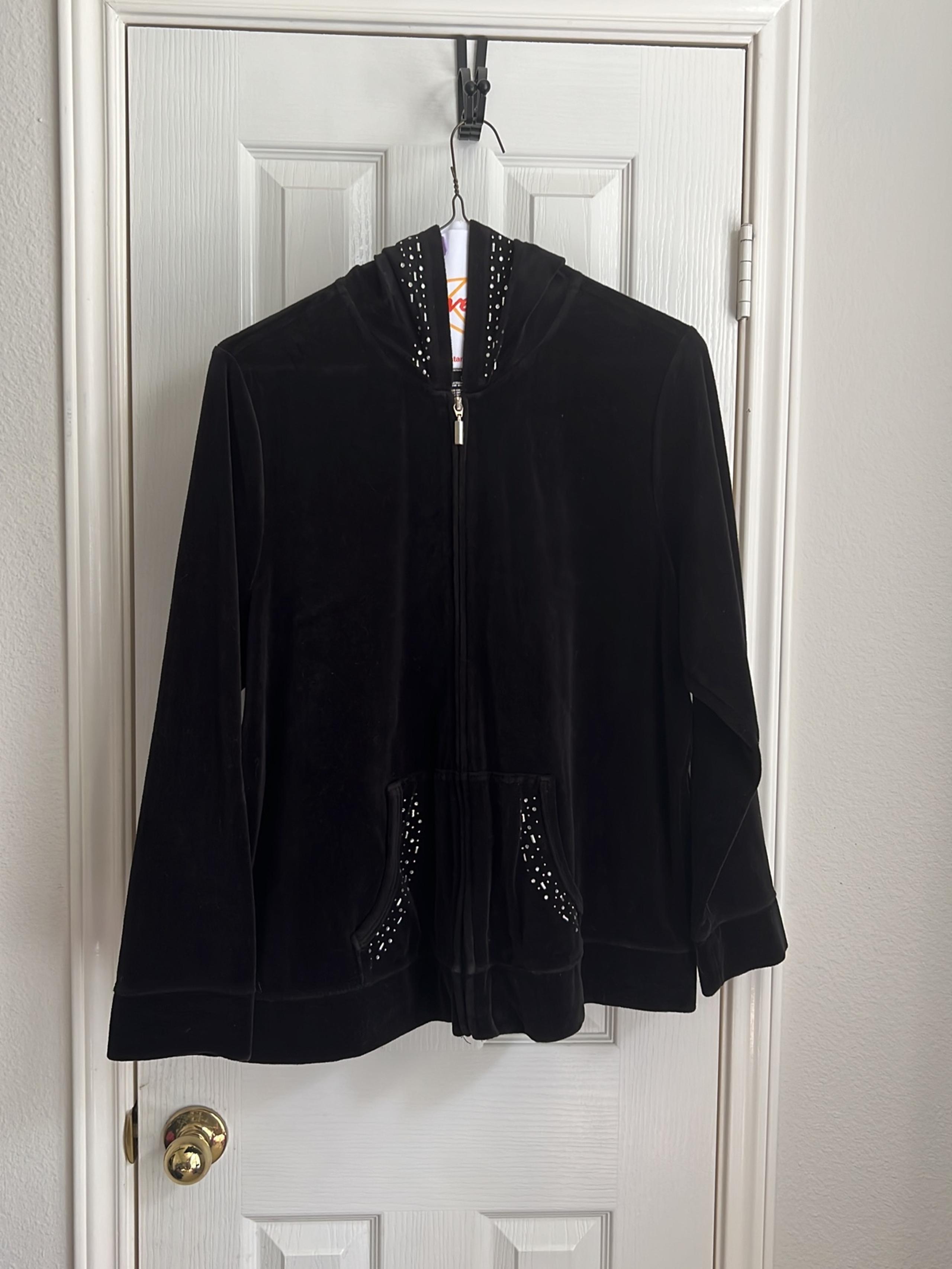 VSport by Venezia Black Velour Jewel Embellished Hoodie - Size 18/20