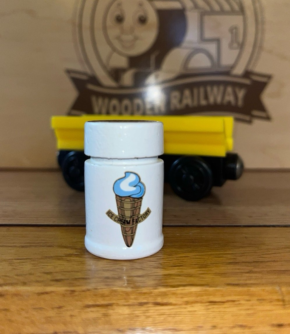 ICE CREAM FACTORY ! THOMAS FRIENDS TRAIN WOODEN RAILWAY BARREL Car Yellow