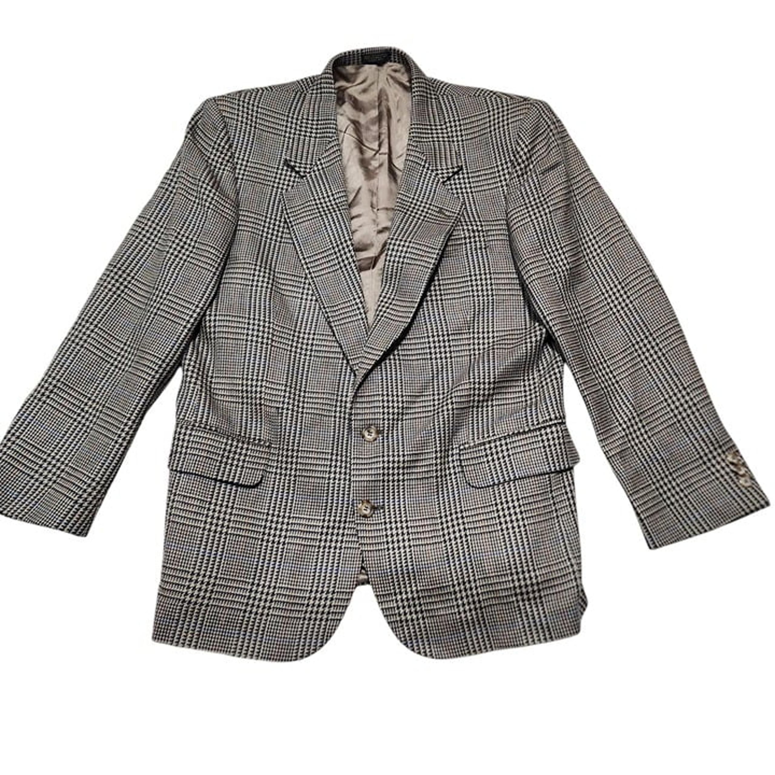 Oscar De La Renta Mens Tailored Checkered Blazer 42R Wool Blend Brown & Black