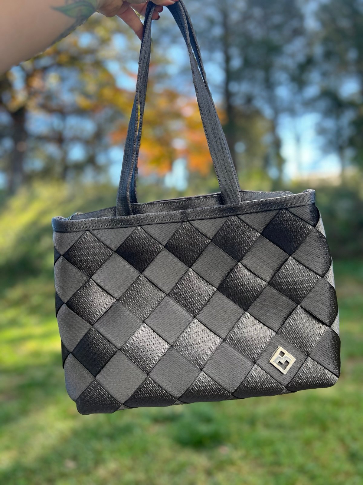 NWOT Maggie Seatbelt Tote Bag Dark Grey Purse Handbag