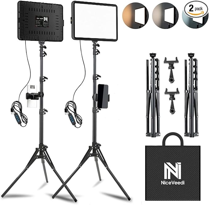 2-Pack LED Video Light Kit, NiceVeedi Studio Light, 2800-6500K Dimmable Photogra