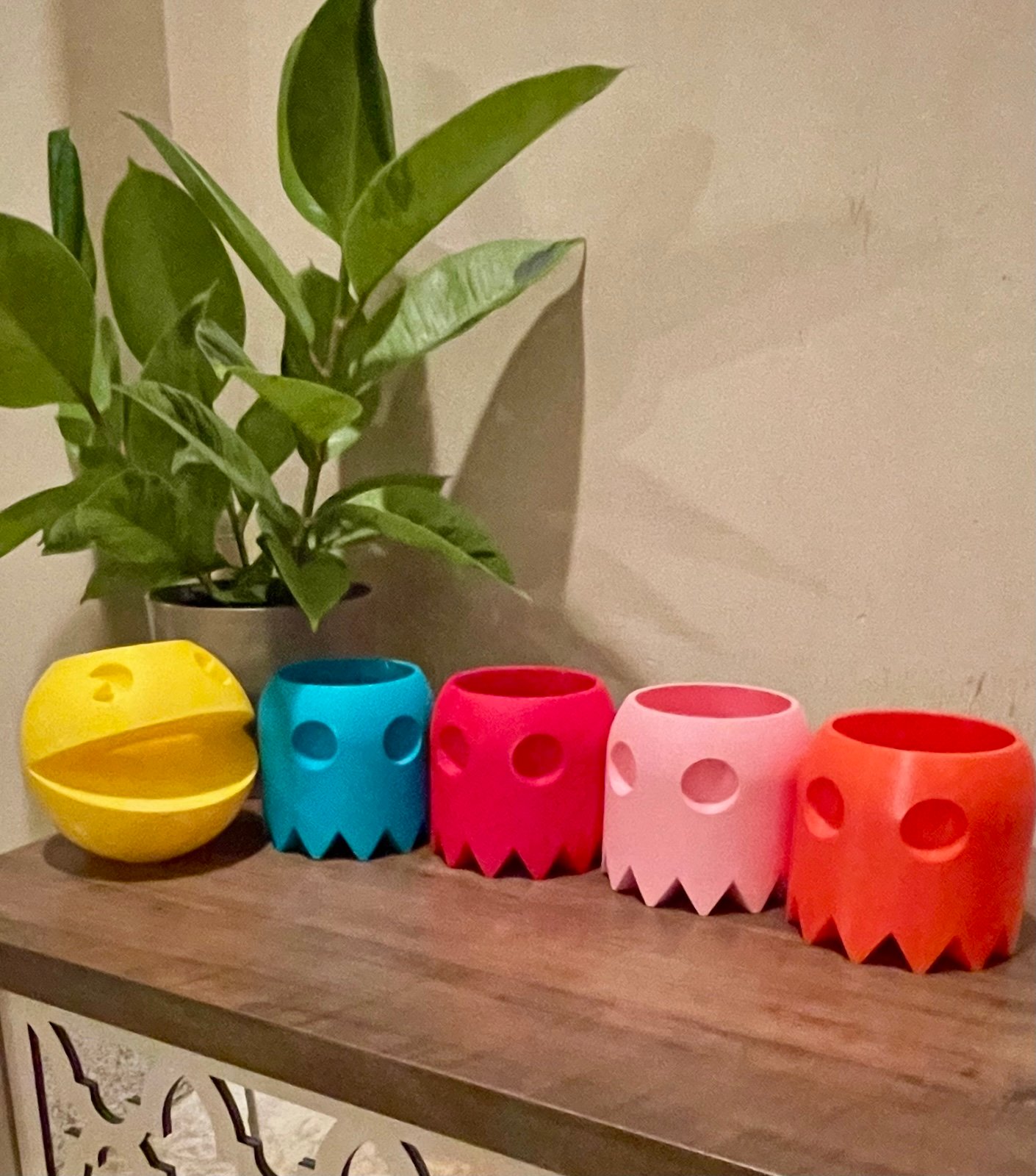 Entire set of 5 Pac Man Planters. Plant not included.