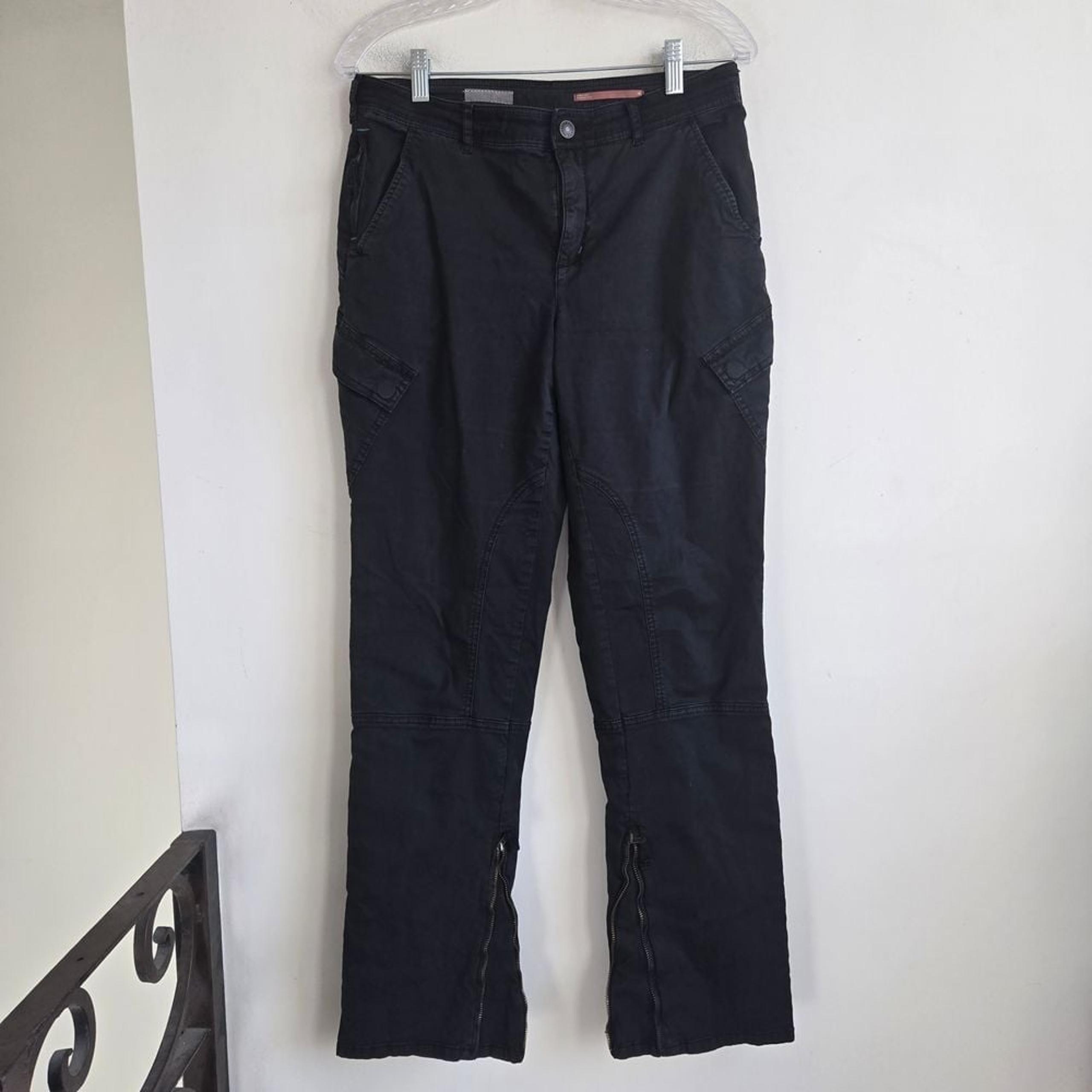 Anthropologie Women's Black Baggy Cargo Pants with Zipper Detail Edgy Streetwear
