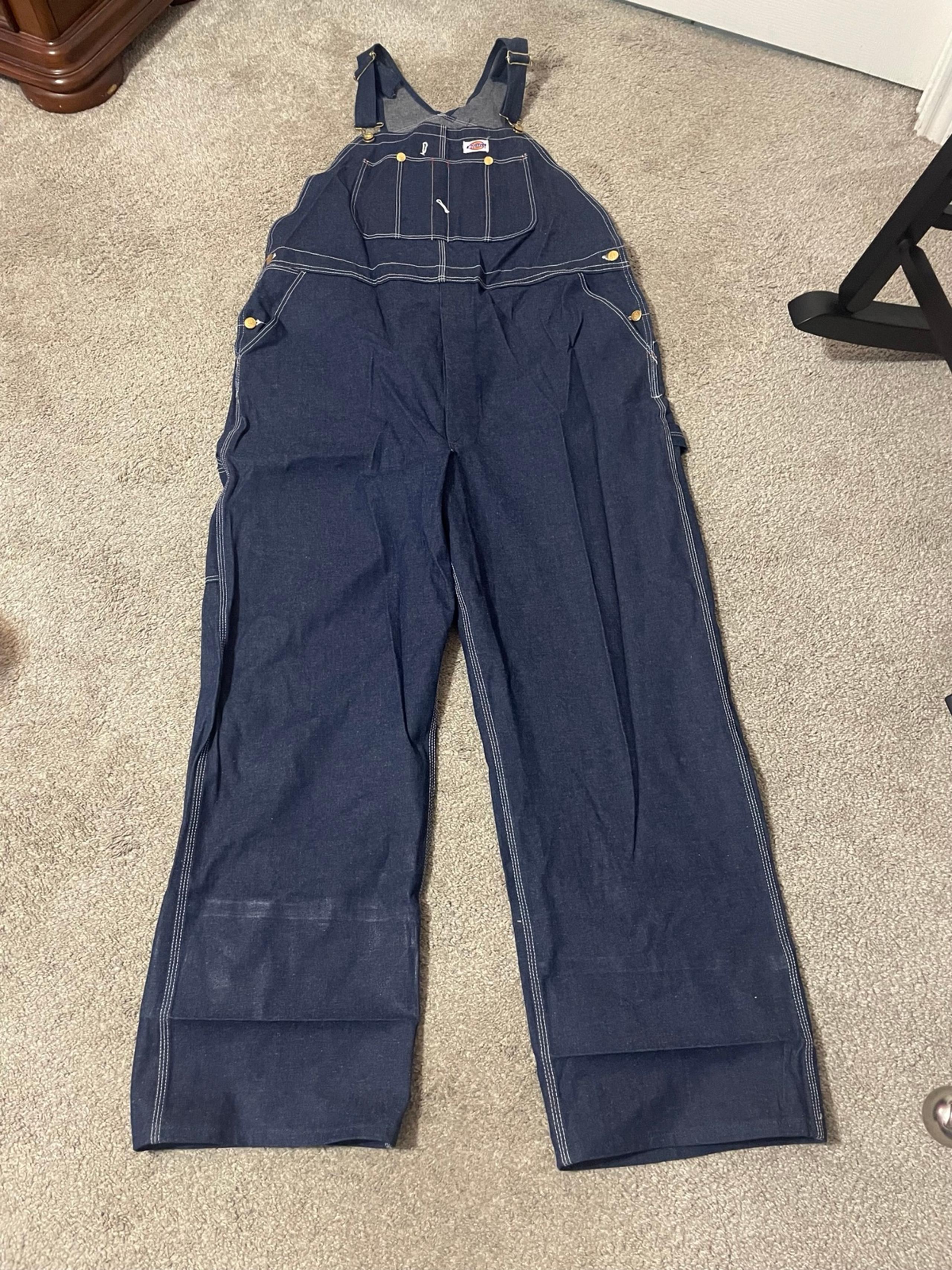 Vintage 90s Dickies Overalls Size 44 Carpenter Bib Work Wear Denim Made in USA
