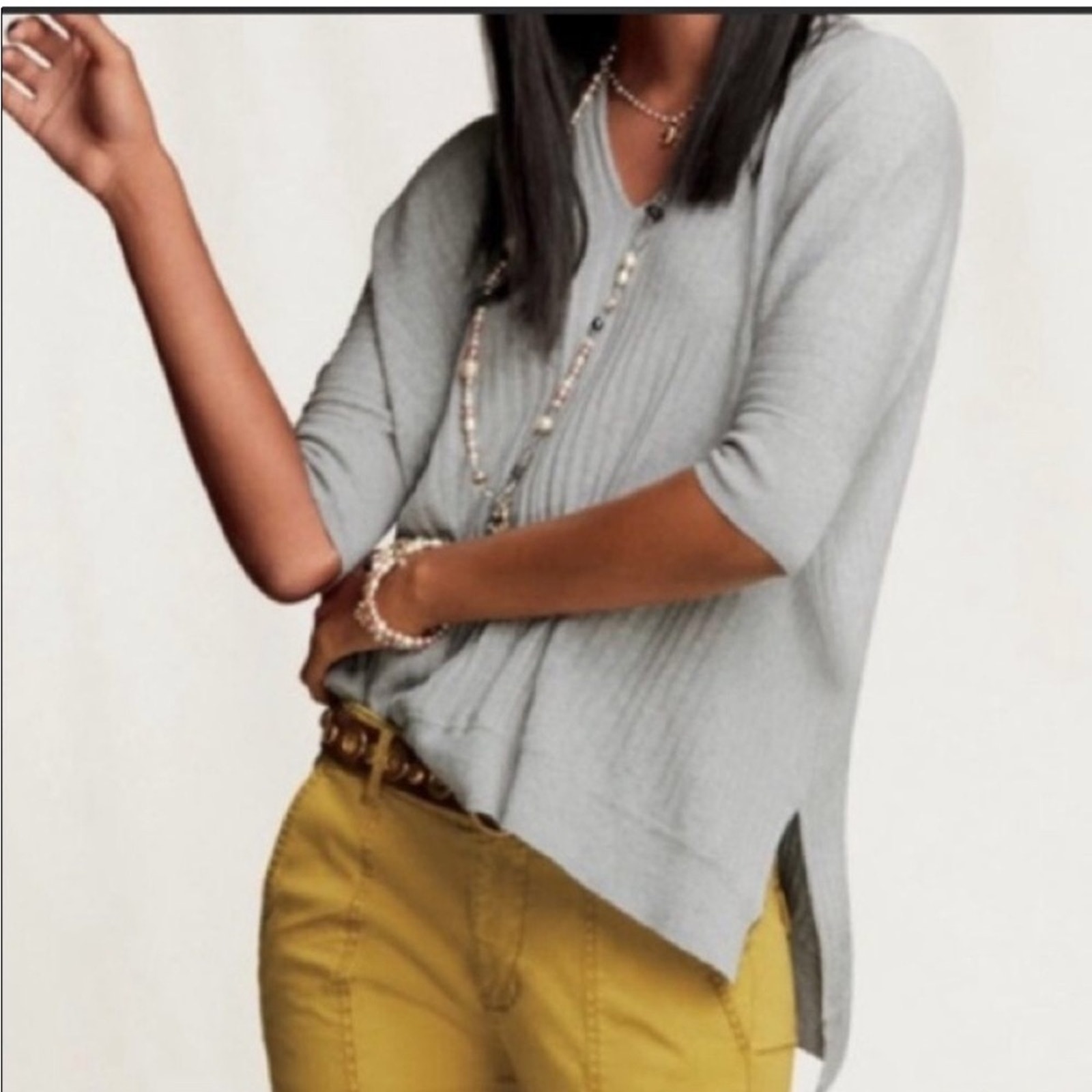 Cabi Watson light gray ribbed dolman sleeve knit sweater size Medium #5451