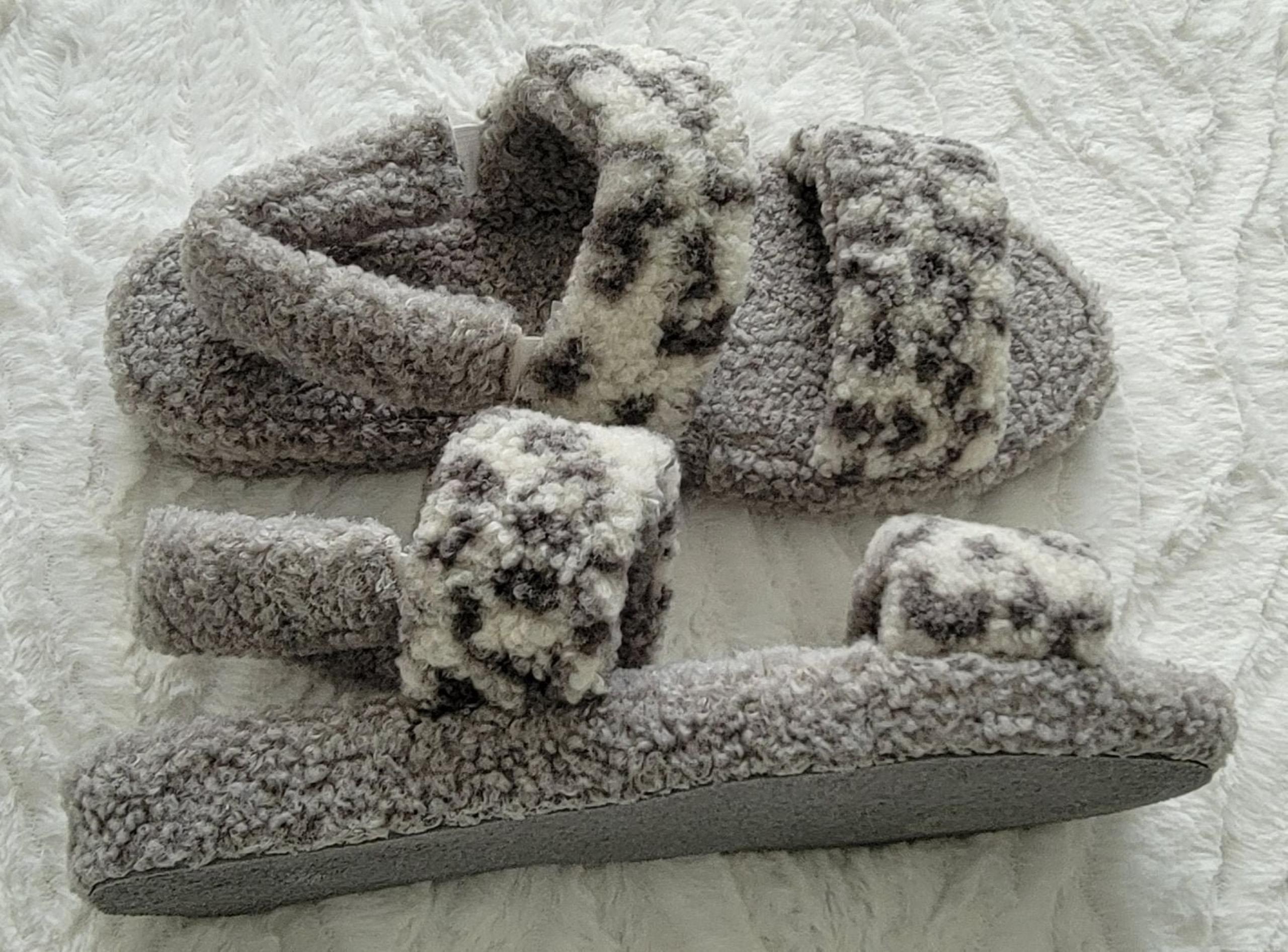 Snow cheetah fur strap slipper sandals 6 platforms ankle strap house shoe sherpa