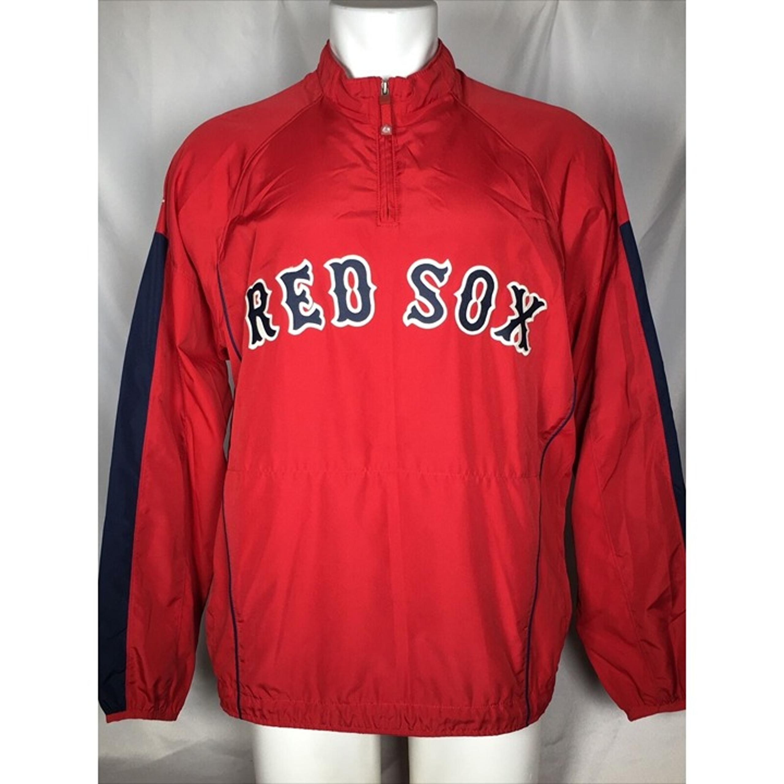 Boston Red Sox Majestic Red Pullover Windbreaker Jacket 1/4 Zip Men's LARGE