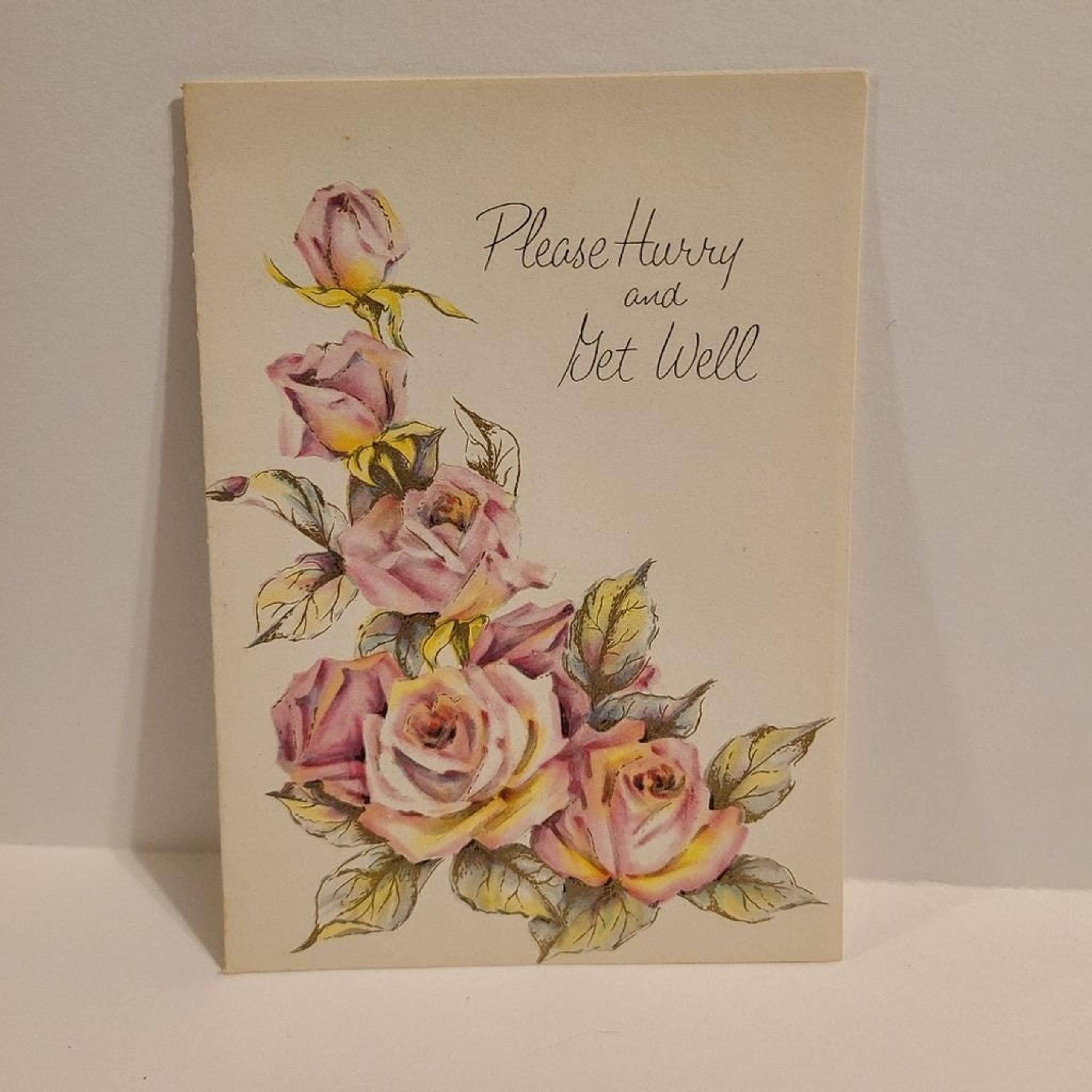 Vintage Pink Floral Rose Get Well Card -  New with Envelope