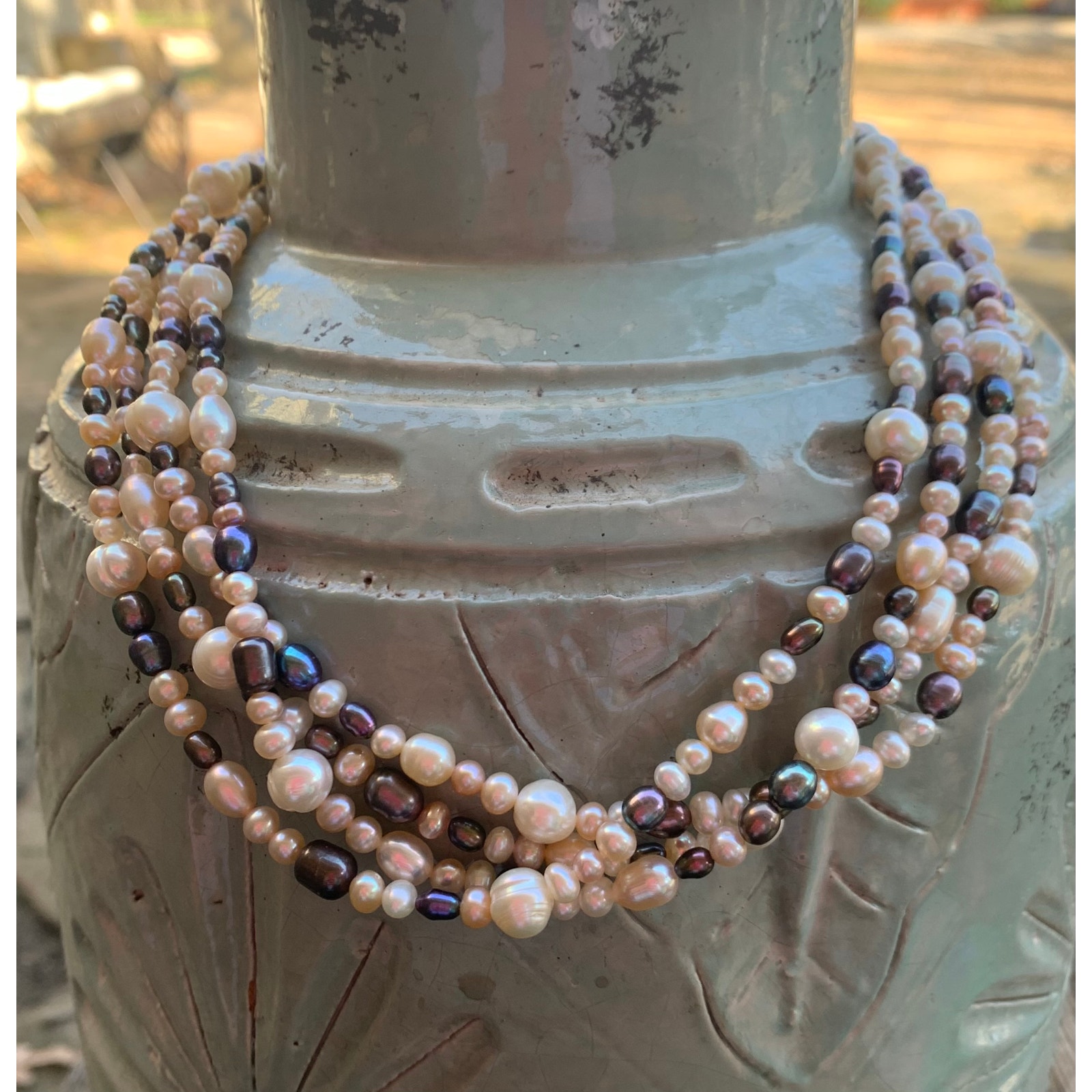 Estate Multi Strand Freshwater Pearl Necklace with Sterling Silver Clasp