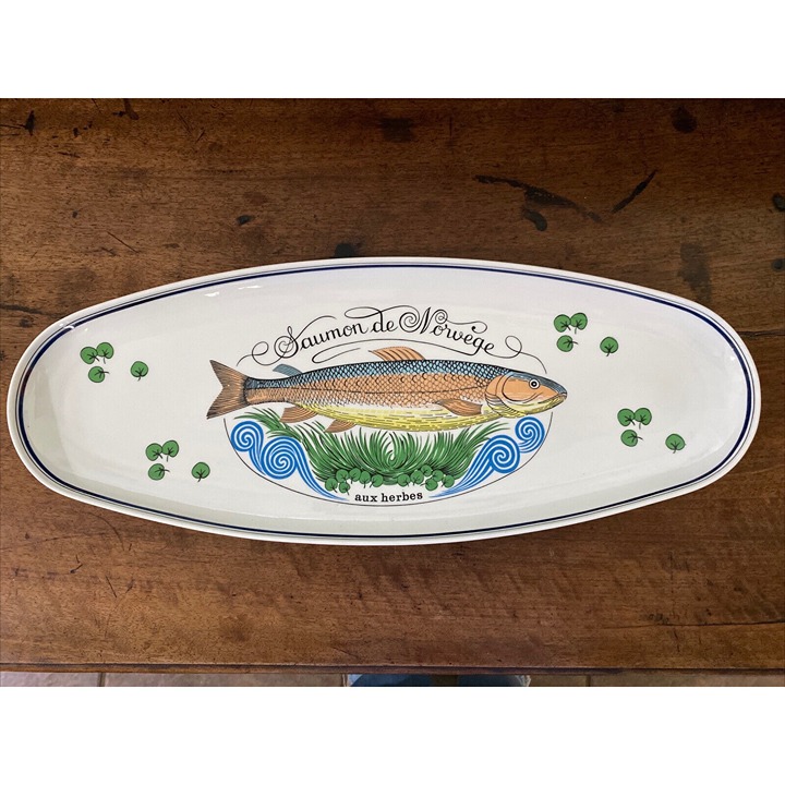 Vtg Jacques Lobjoy Ligne Marine Platter. Salmon And Herbs 22.25” X 8.75”