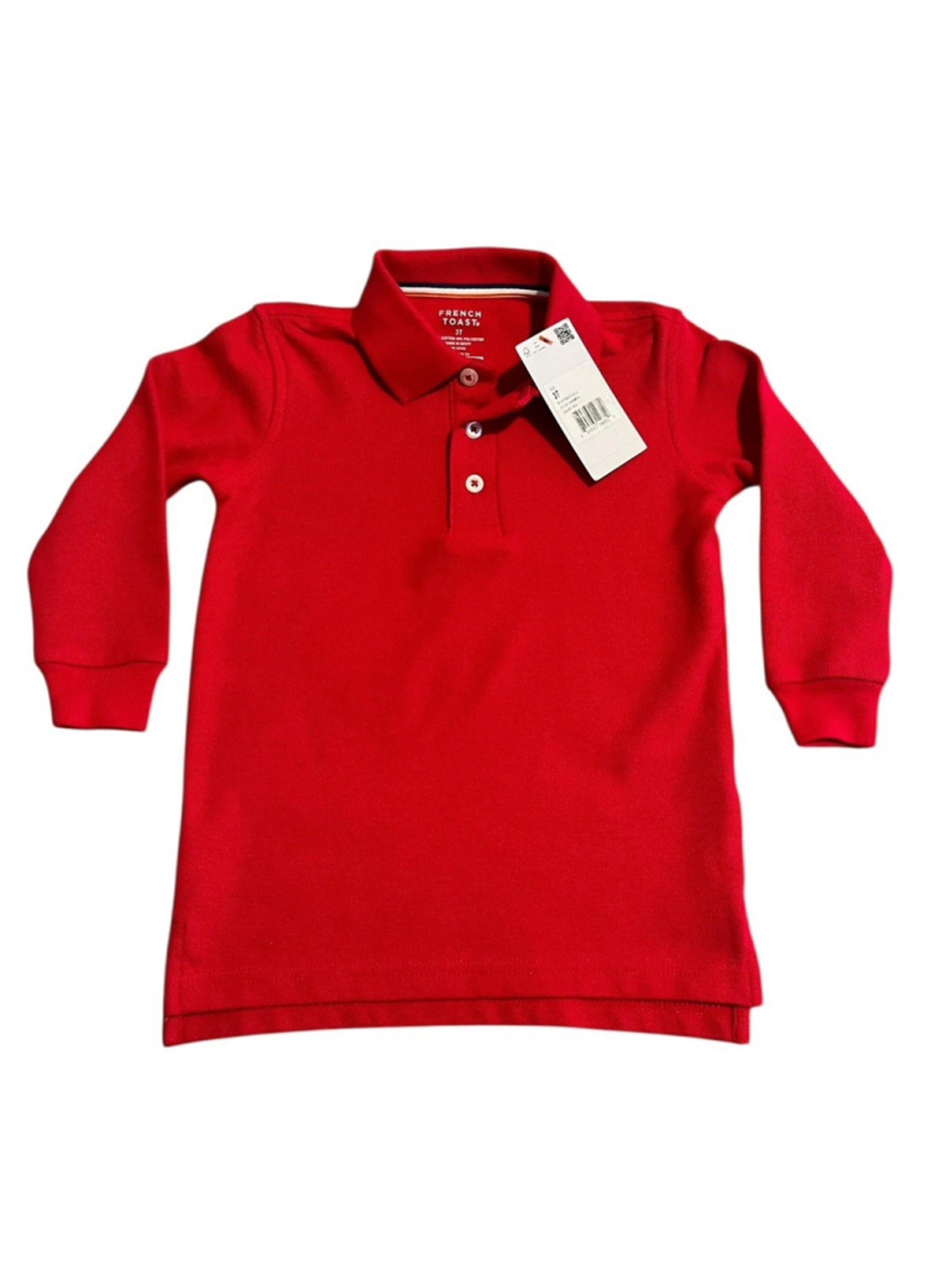 French Toast Polo Shirt Boys Size 3T Red Long Sleeve Uniform Casual Wear NWT