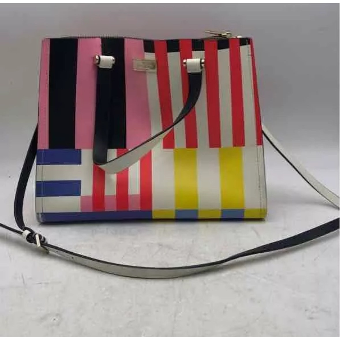 Kate Spade New York Womens Multicolor Striped Leather Satchel/Top Handle Bag