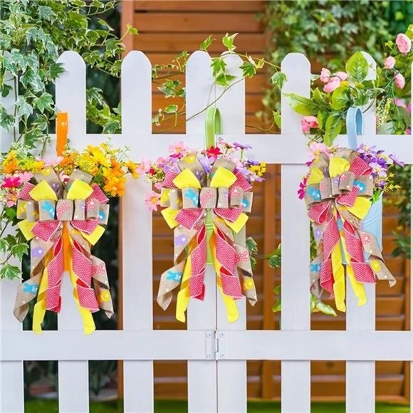 27 x 13'' Large Easter Bows for Wreaths Decorations, Easter Tree Topper Bow